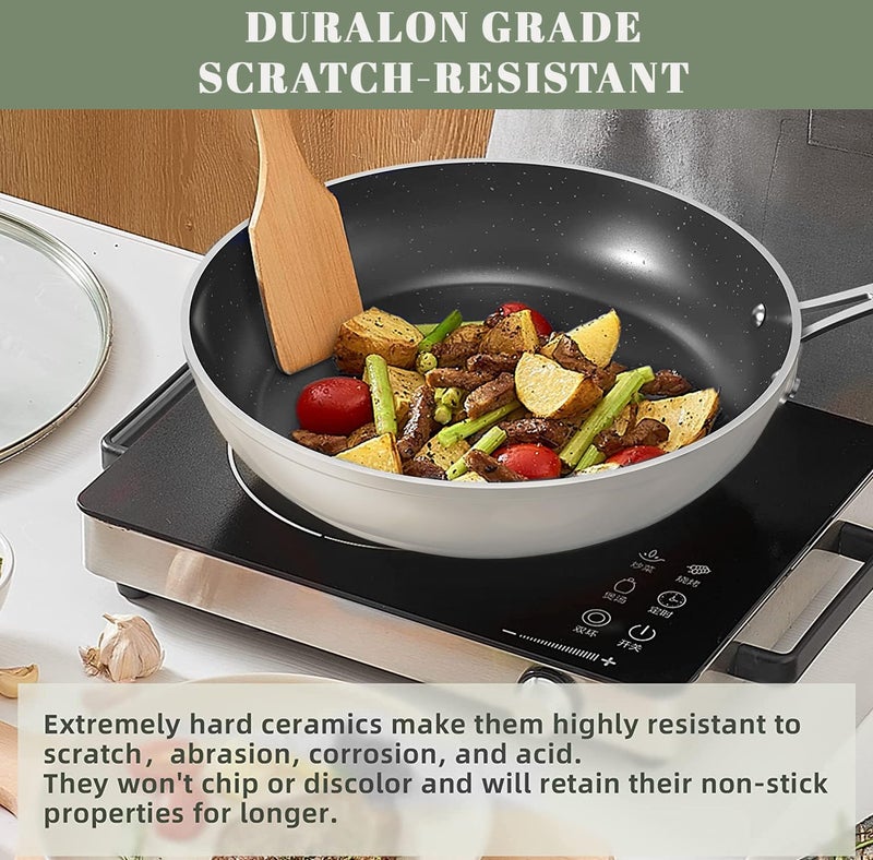 Nuwave 9pc Cookware Set Healthy Duralon Blue Ceramic Nonstick Coated, Diamond Infused Scratch-Resistant, PFAS Free, Oven Safe, Induction Ready & Evenly Heats, Tempered Glass Lids & Stay-Cool Handle - Image 4