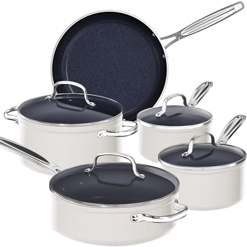 Nuwave 9pc Cookware Set Healthy Duralon Blue Ceramic Nonstick Coated, Diamond Infused Scratch-Resistant, PFAS Free, Oven Safe, Induction Ready & Evenly Heats, Tempered Glass Lids & Stay-Cool Handle - Image 1
