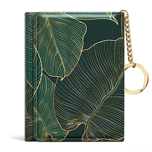 Rouidr Womens Wallet, Small Slim RFID Card Wallets for Women, Trifold Leather Clutch Card Organizer, Cute Front Pocket Purse with 7 Slots & ID Window & Keychain, Tropical Leaf - Image 1
