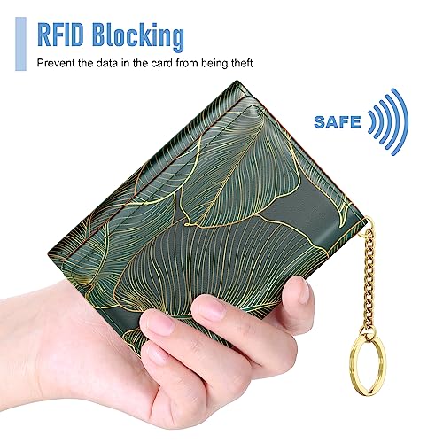 Rouidr Womens Wallet, Small Slim RFID Card Wallets for Women, Trifold Leather Clutch Card Organizer, Cute Front Pocket Purse with 7 Slots & ID Window & Keychain, Tropical Leaf - Image 4