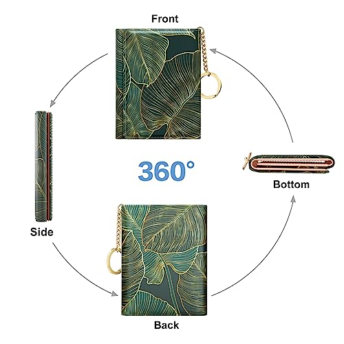 Rouidr Womens Wallet, Small Slim RFID Card Wallets for Women, Trifold Leather Clutch Card Organizer, Cute Front Pocket Purse with 7 Slots & ID Window & Keychain, Tropical Leaf - Image 5