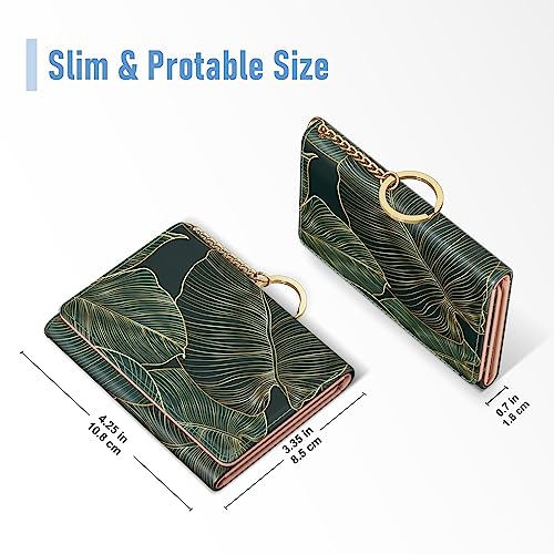 Rouidr Womens Wallet, Small Slim RFID Card Wallets for Women, Trifold Leather Clutch Card Organizer, Cute Front Pocket Purse with 7 Slots & ID Window & Keychain, Tropical Leaf - Image 2