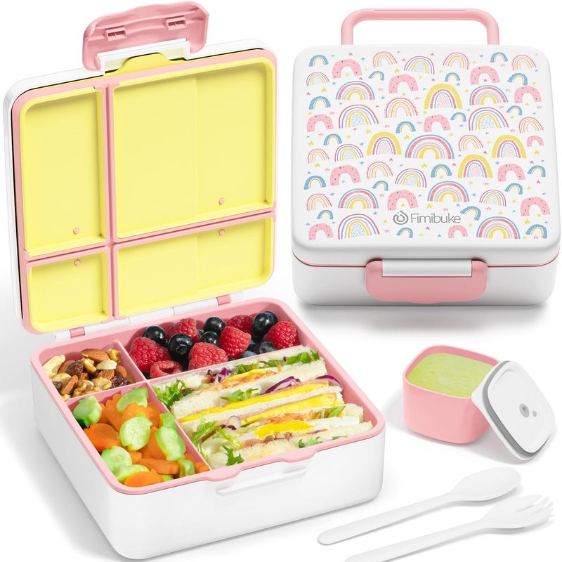 Fimibuke Bento Lunch Box for Kids Leak Proof Toddler Bento Box with 4 Compartments BPA Free Dishwasher Safe Lunch Container with Utensils Ideal Portion Sizes for Ages 312 Girls Boys for School