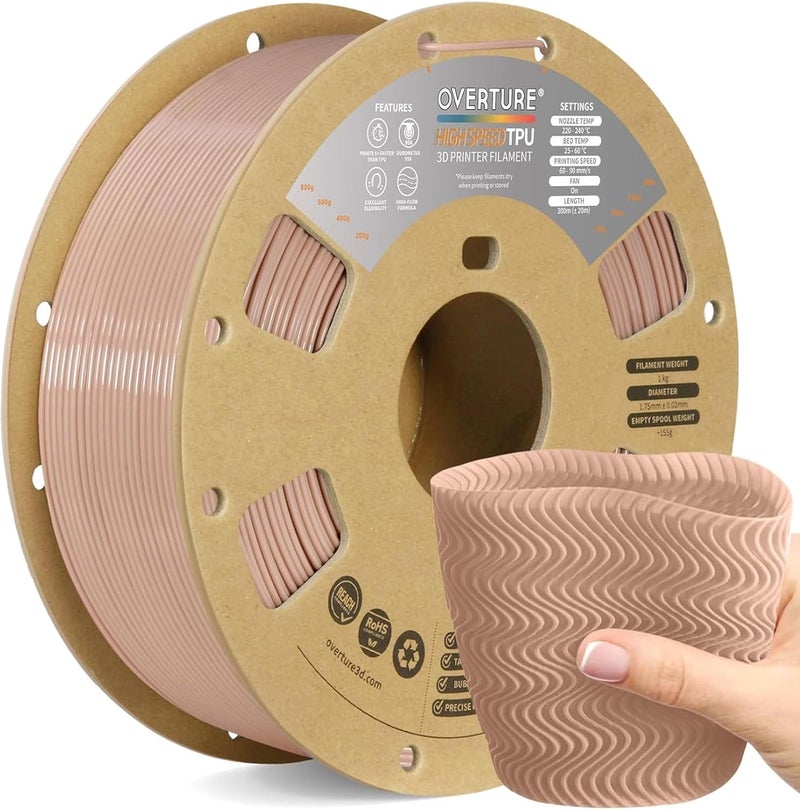 OVERTURE TPU High Speed Filament 1.75mm Flexible Roll, 95A Soft 3D Printer Filament, 1kg Spool (2.2 lbs), Fit Most FDM Printer (HS TPU Pastel Rose) - Image 1