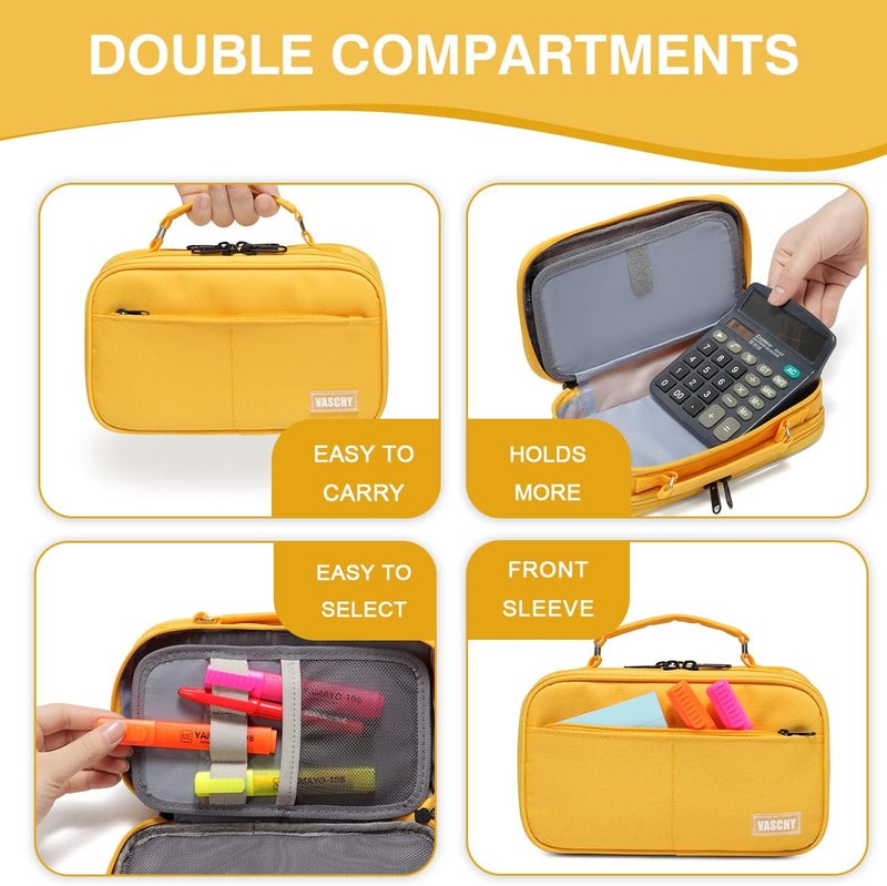Vaschy Permanent & temporary usable Pencil Case, Large Pencil Pouch with Compartments for Middle School,Work,Office Pen Organizer Holder School Supply Yellow Affordable purchase options - Image 5