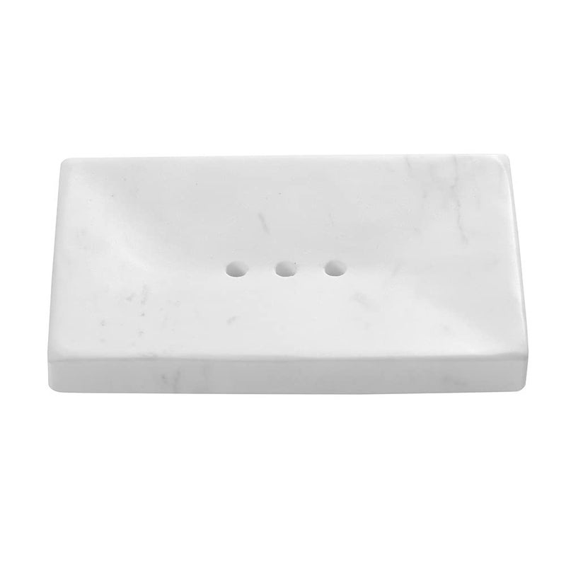 StonePlus Natural Smooth Real Marble Soap DishFacial Sponge HolderBathroom Makeup Sponge Tray with Draining Hole Volakas White