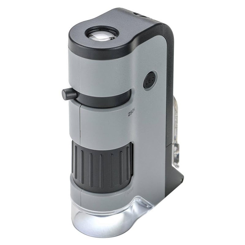 Carson MicroFlip 100x-250x, LED UV Pocket Microscope with Smartphone Clip, STEM Education (MP-250) - Image 1