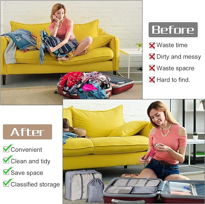 BESTOTTAM Packing Cubes for Suitcase 7 Pcs Travel Cubes Set for Suitcase and Luggage Organizers Packing Cubes for Travel Foldable and Lightweight GREY - Image 3
