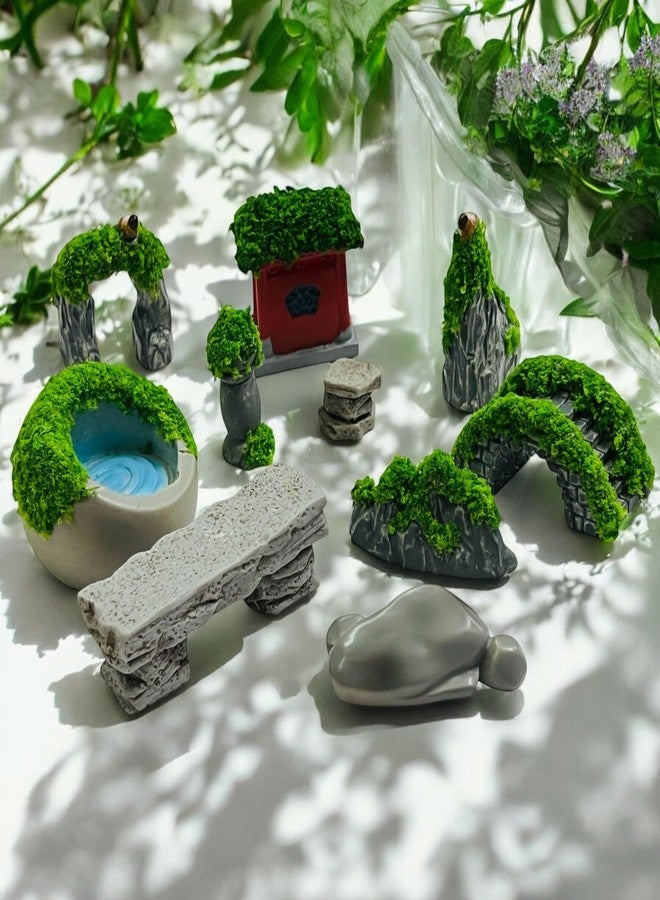 Krisah Miniature Fairy Garden Decorations, Multicolor Resin Landscape Ornaments, 18 Pieces Set with Waterfall Bridge House - Image 3