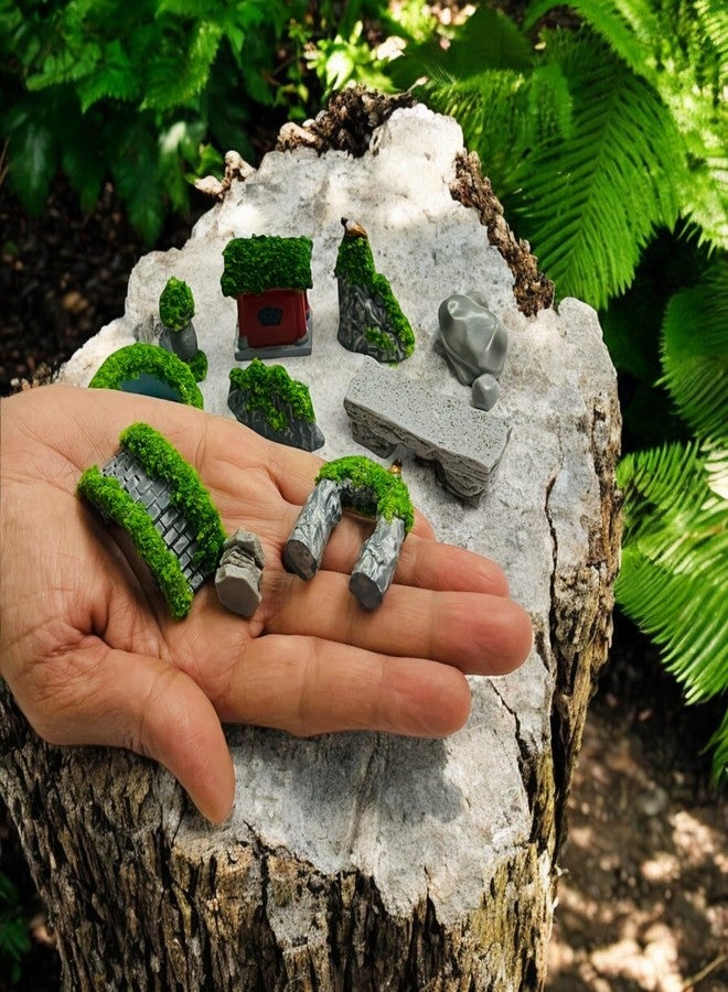 Krisah Miniature Fairy Garden Decorations, Multicolor Resin Landscape Ornaments, 18 Pieces Set with Waterfall Bridge House - Image 4