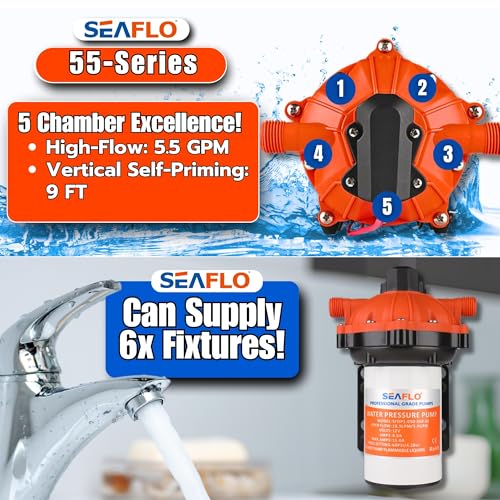 SEAFLO 55-Series Diaphragm Pump - 12V DC, 5.5 GPM, 60 PSI with Heavy Duty Pressure Switch | Self-Priming, Quiet Operation, 4-Year Warranty | Ideal for RV, Marine, and Off-Grid Water System - Image 3