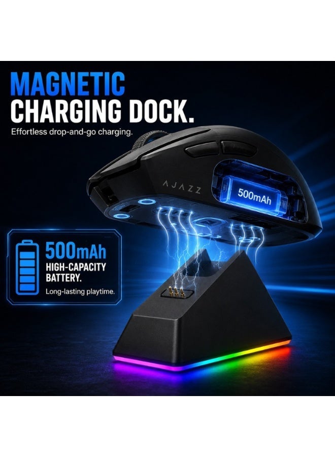 A-jazz Ajazz AJ139 V2 MC Wireless Gaming Mouse with Magnetic Charging Base - PAW3311 Sensor (12,000 DPI), Tri-Mode Connectivity, 66g Ultra-Lightweight, 500mAh Battery (Black) - Image 4