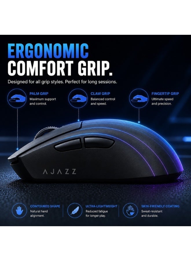 A-jazz Ajazz AJ139 V2 MC Wireless Gaming Mouse with Magnetic Charging Base - PAW3311 Sensor (12,000 DPI), Tri-Mode Connectivity, 66g Ultra-Lightweight, 500mAh Battery (Black) - Image 3