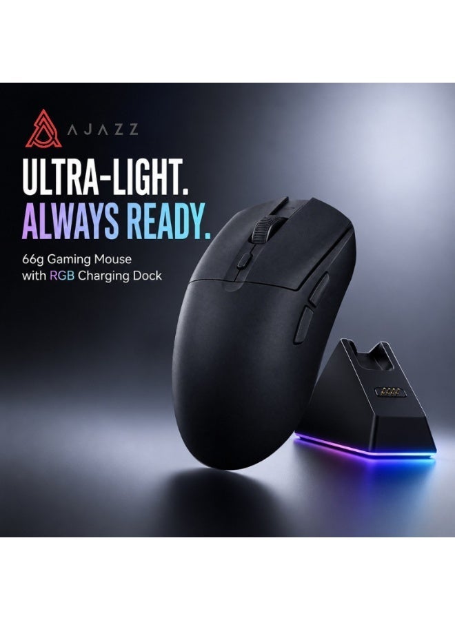 A-jazz Ajazz AJ139 V2 MC Wireless Gaming Mouse with Magnetic Charging Base - PAW3311 Sensor (12,000 DPI), Tri-Mode Connectivity, 66g Ultra-Lightweight, 500mAh Battery (Black) - Image 2