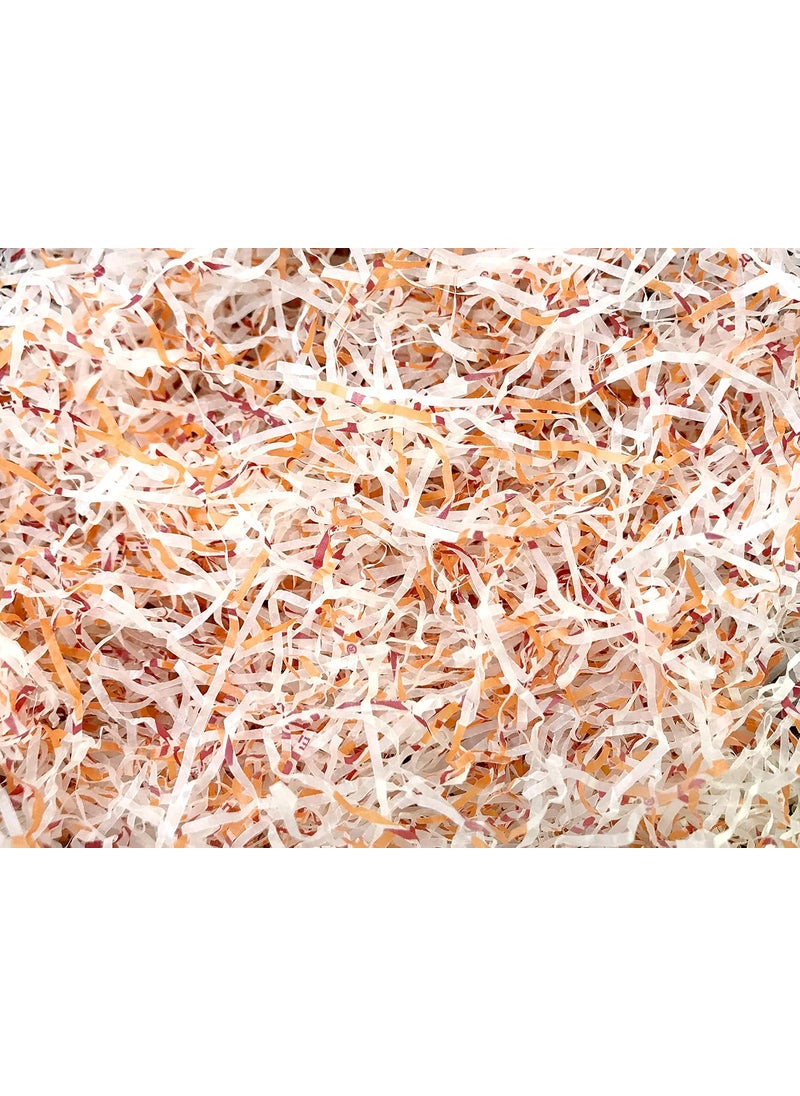 ECO SARRAS Eco Sarras thin shredded paper crinkle paper grass strips gift tray decoration gift hamper decorations gift box fillers wedding birthday valentines day gift 500 Grams White and Orange  - Image 2