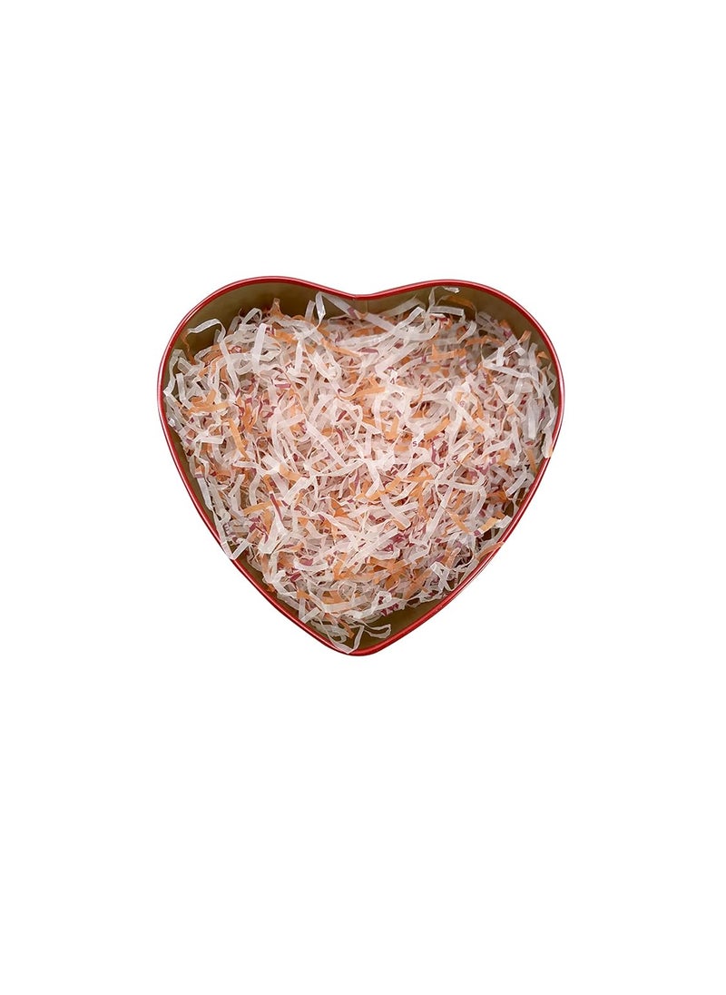 ECO SARRAS Eco Sarras thin shredded paper crinkle paper grass strips gift tray decoration gift hamper decorations gift box fillers wedding birthday valentines day gift 500 Grams White and Orange  - Image 5