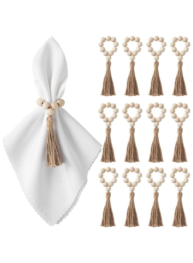 هومستر 12 قطعة حلقات منديل بقصبة وأخشاب، خيوط جوجنط طبيعي ومجوهرات خشبية، زينة بوهيمية مصنوعة يدويًا لحفلات الزفاف، ترتيب الطاولة، حفلات، مائدة الفلاحة، 15.5 سم - Image 1