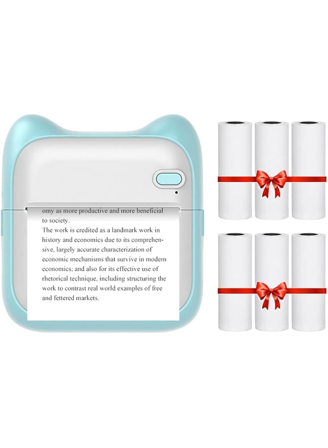 erorex Portable Pocket Size Printer Wireless Bt Thermal Printer Simple Operation Support Photo Notes Errors Text Memo Printing Blue Comes With 6 Rolls Of Heat Sensitive Paper - Image 1