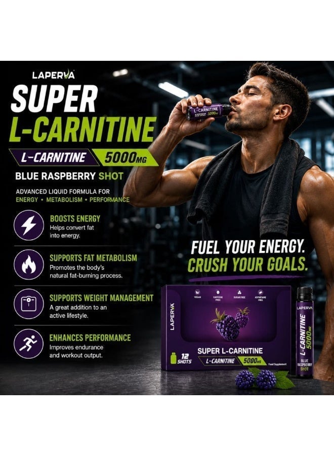 Laperva Super L-Carnitine 5000mg Liquid Shots Blueberry Flavor with Chicory Root Fiber & Apple Cider Vinegar Sugar Free Vegan Dietary Supplement Box of 12 Ready-to-Drink Shots - Image 5