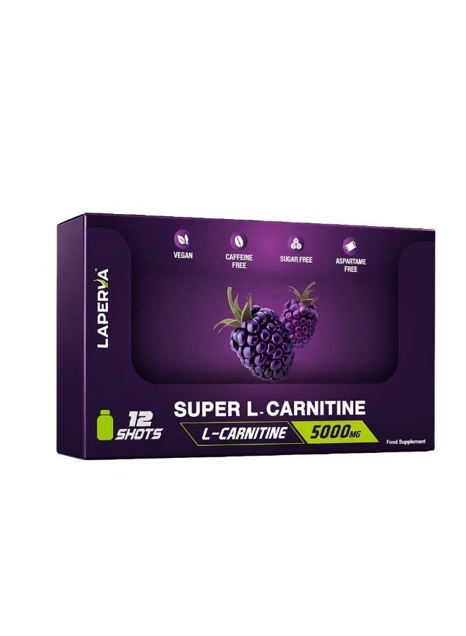 Laperva Super L-Carnitine 5000mg Liquid Shots Blueberry Flavor with Chicory Root Fiber & Apple Cider Vinegar Sugar Free Vegan Dietary Supplement Box of 12 Ready-to-Drink Shots - Image 1