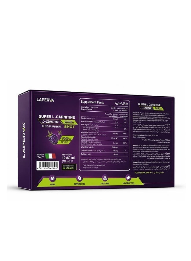 Laperva Super L-Carnitine 5000mg Liquid Shots Blueberry Flavor with Chicory Root Fiber & Apple Cider Vinegar Sugar Free Vegan Dietary Supplement Box of 12 Ready-to-Drink Shots - Image 3