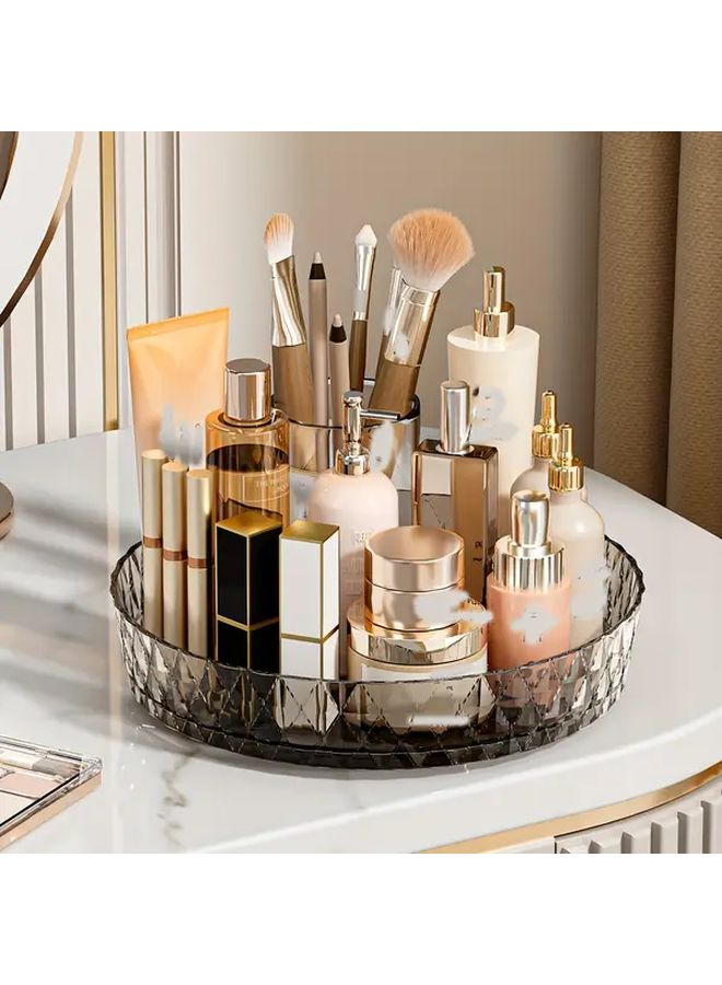 Transparent Grey Rotating Cosmetic Storage Tray Multi Functional Organizer Rack - Image 1