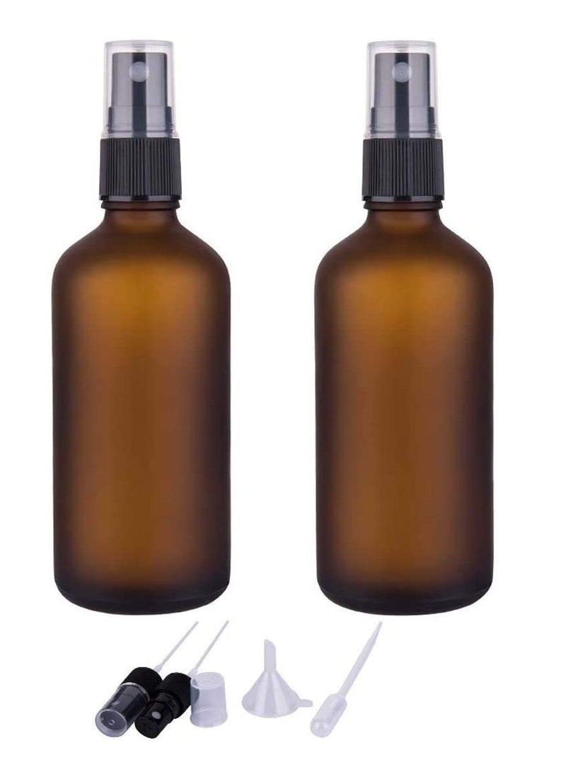 Barakah Amber Essential Oil Bottles, Small Fine Mist Glass Spray Empty Frosted for Oils Watering Flowers Cleaning(3.4 oz, Set of 2) - Image 1