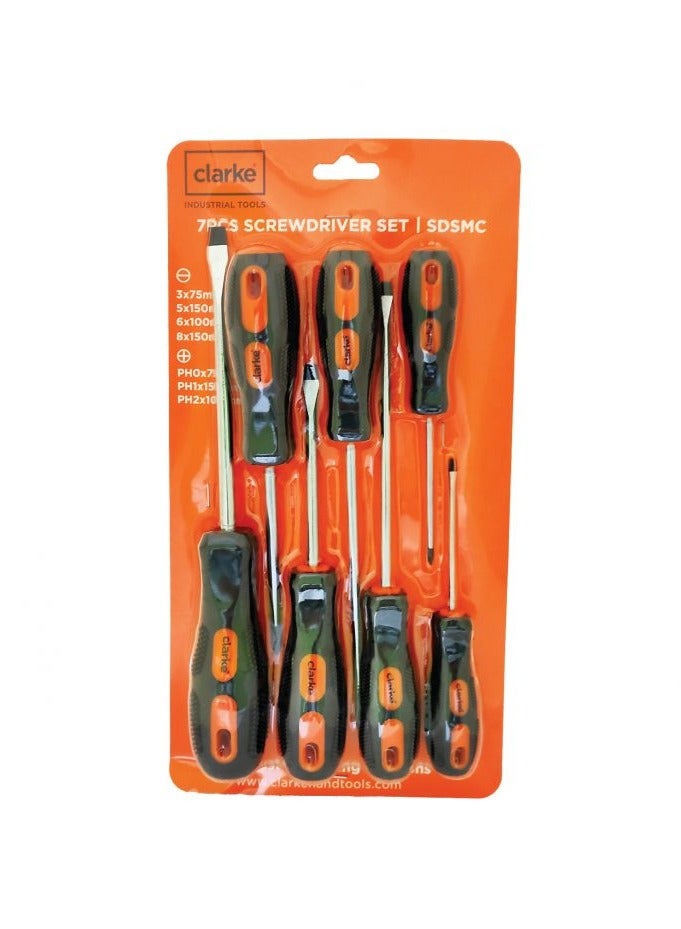 Clarke 7-Piece Screwdriver Set with Fibre Handle – Chrome-Plated, Magnetic Tips