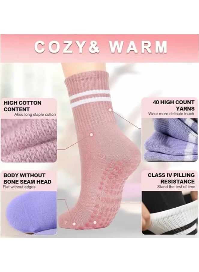 DELGREEN 3 Pairs Yoga Socks For Women，Non Slip Socks Pilates Socks For Yoga,Pilates， Ballet, Dance, Workout - Image 3