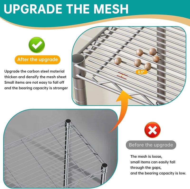 SINGAYE 5 Tier Shelf Wire Shelving Adjustable Storage Shelves Rack Standing Units for Kitchen Closet Laundry Bathroom Organizers Metal Pantry Narrow Mesh Gaps 10" D x 16" W x 55" H Gray - Image 3