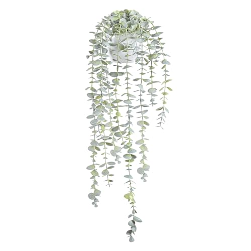 BACAMA Decorative Hanging Plants for Shelf, Faux Ivy Eucalyptus Vine, Fake Greenery in White Bigger Pot (Light Green, 1PCS) - Image 1