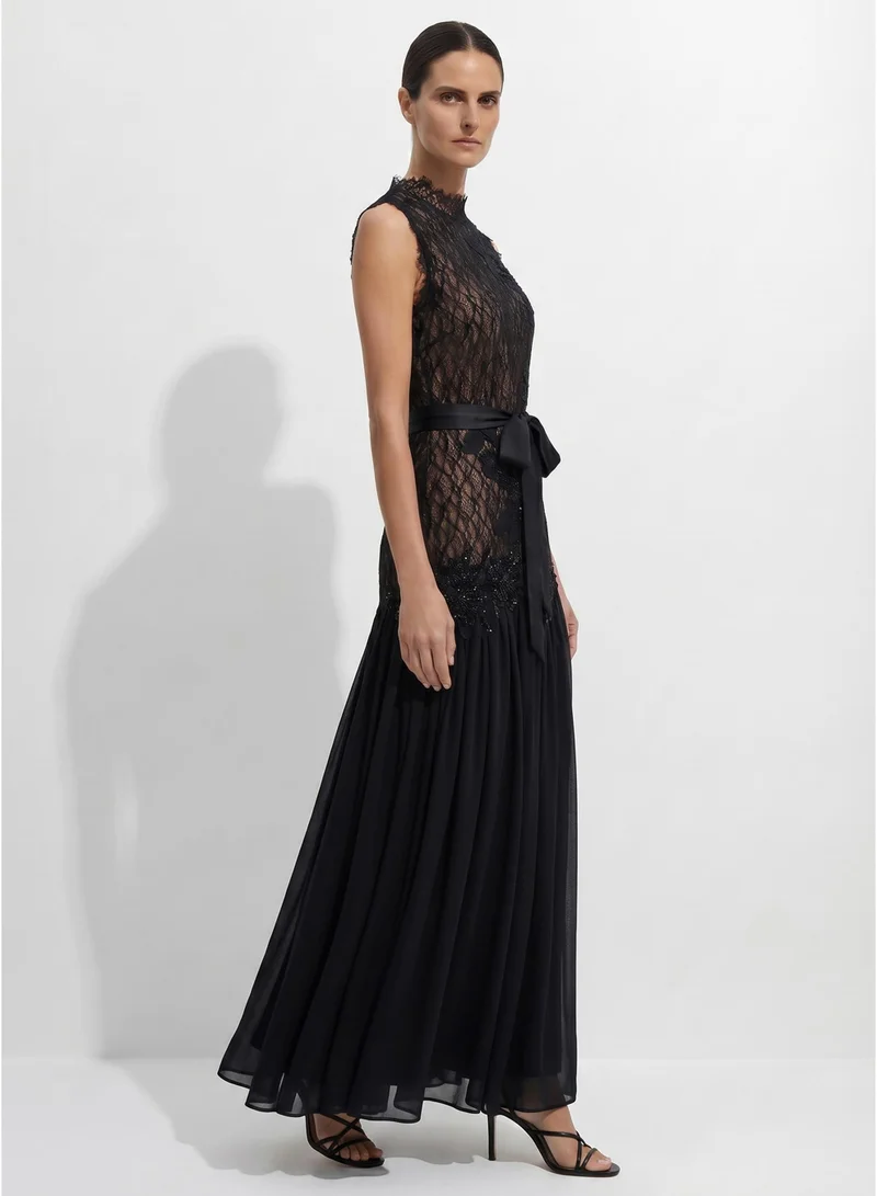 Sunfere Out In Elegance Black Floral Applique Lace Bodice Maxi Dress