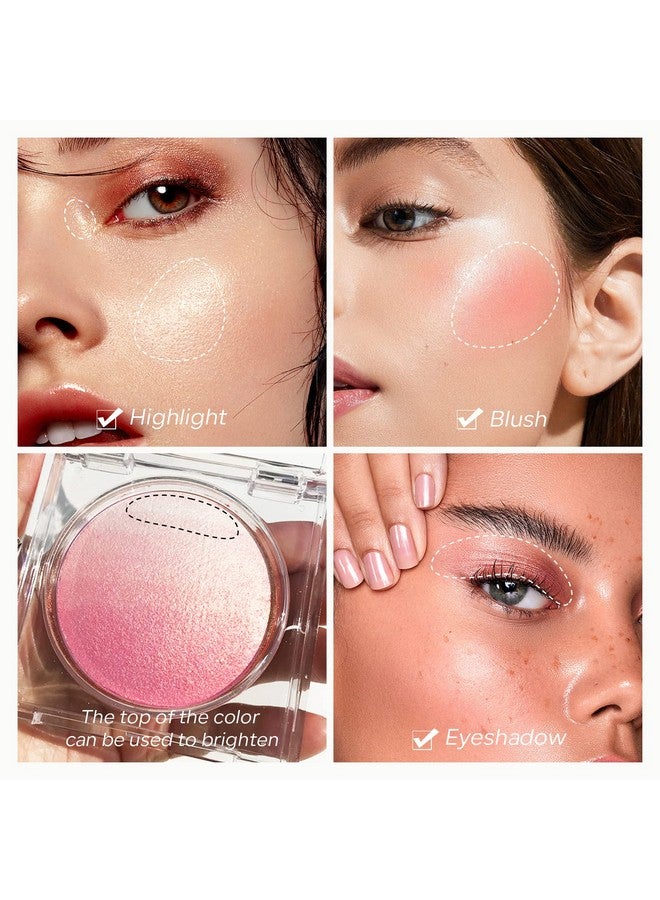 كيدا أحمر خدود KYDA الوردي المخبوز، بودرة مخبوزة متوهجة باللون الوردي لأحمر الخدود والهايلايتر، لمسة نهائية لامعة للغاية، بودرة مضغوطة خفيفة الوزن قابلة للمزج، بودرة مخبوزة متعددة الاستخدامات، 0.53 أونصة - Image 3