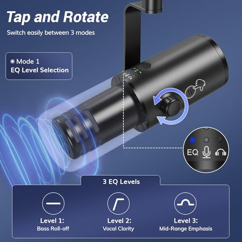 TONOR Dynamic Podcast Microphone for Studio, Cardioid XLR/USB Mic, AI Noise Cancellation, Tap Mute, 3.5mm Headphone Jack for Monitoring, Volume Control, Microfono with Boom Arm, Black, TD510 AIR H+ - Image 3