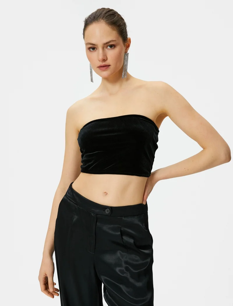 كوتون Strapless Velvet Top Crop