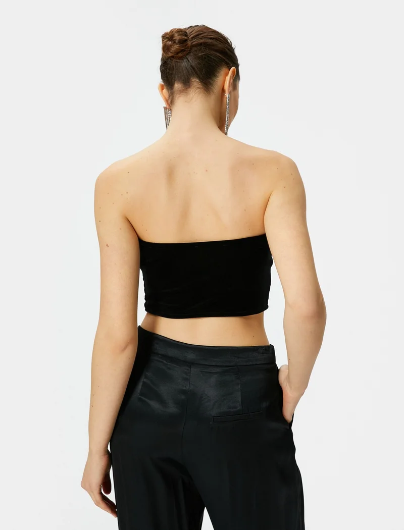 كوتون Strapless Velvet Top Crop