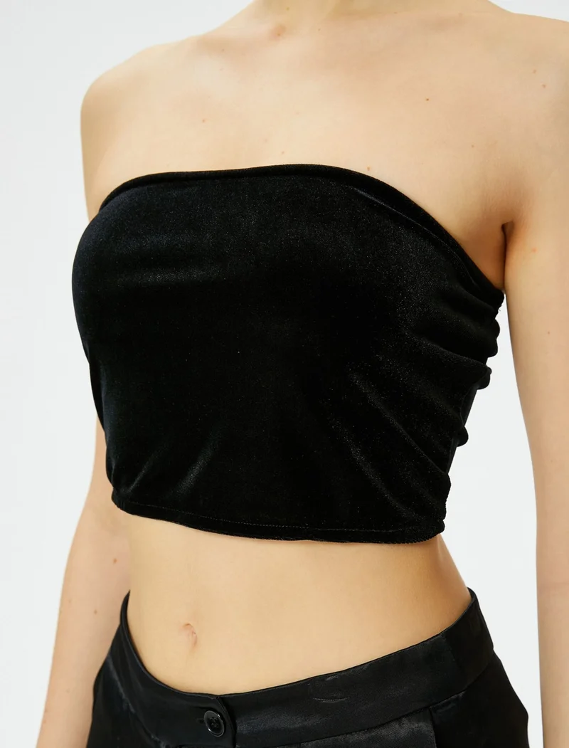 كوتون Strapless Velvet Top Crop