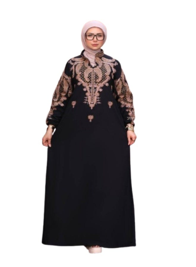 عباية حريمي مطرزة قطن مراسي مستورد – عباية خروج واستقبال بتطريز هندسي دقيق – تصميم عصري - Image 1