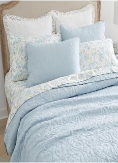 LAURA ASHLEY Laura Ashley Felicity Collection Quilt Set-100% Cotton, Reversible, All Season Bedding with Matching Sham(s), Pre-Washed for Added Softness, Twin, Breeze Blue  - Image 2