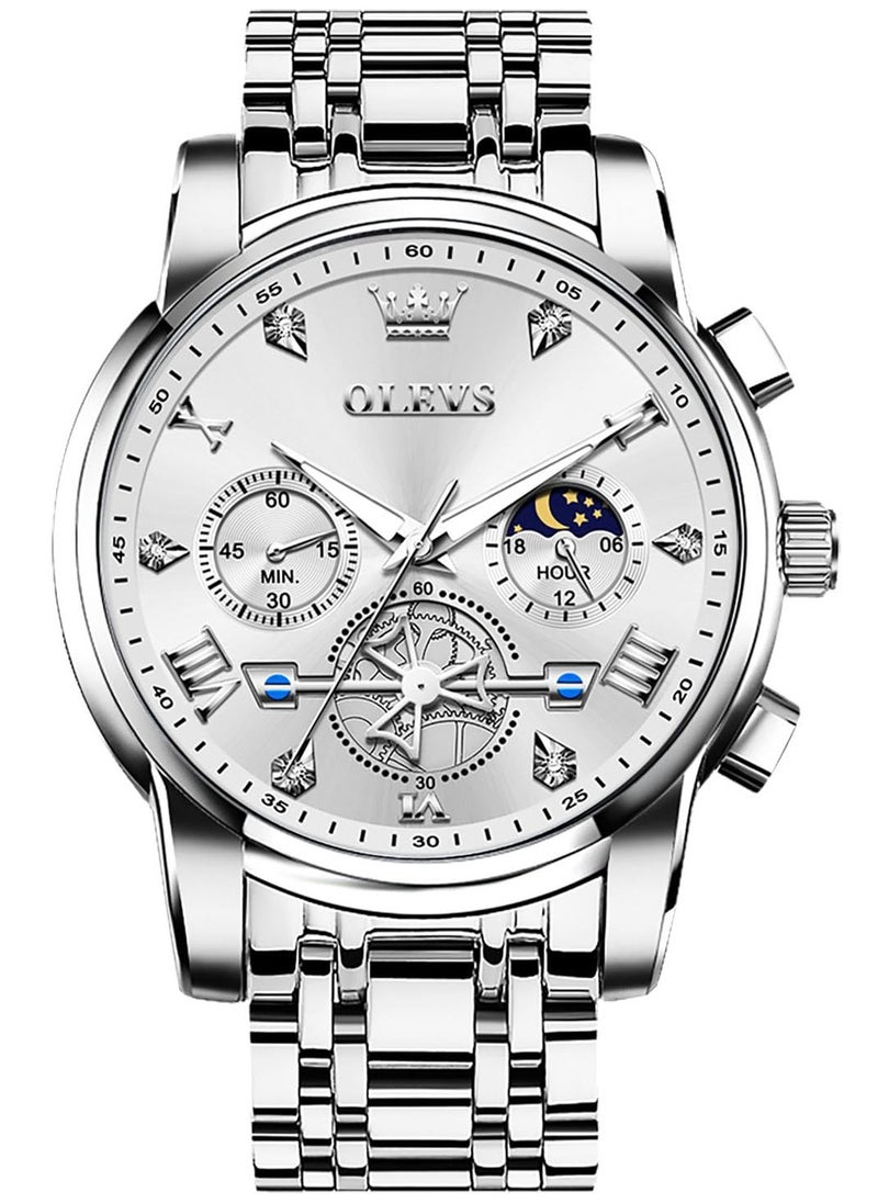 OLEVS - Watches for Men Fashion Stainless Steel Quartz Chronograph Water Resistant Watch 2856 - Image 1