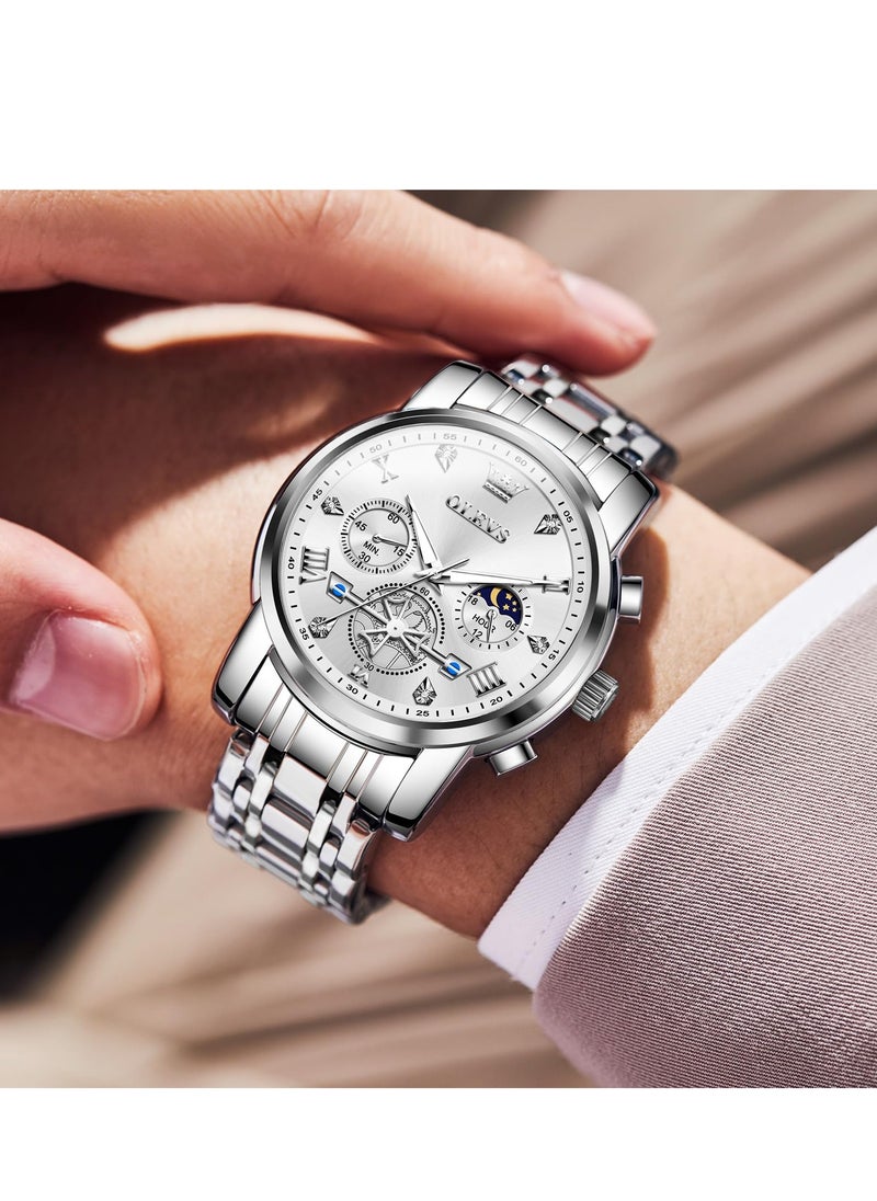 OLEVS - Watches for Men Fashion Stainless Steel Quartz Chronograph Water Resistant Watch 2856 - Image 1