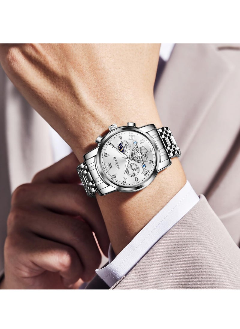 OLEVS - Watches for Men Fashion Stainless Steel Quartz Chronograph Water Resistant Watch 2856 - Image 1