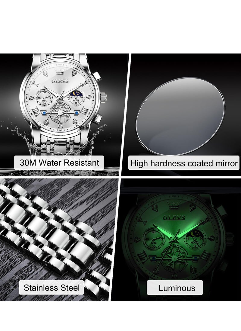 OLEVS - Watches for Men Fashion Stainless Steel Quartz Chronograph Water Resistant Watch 2856 - Image 1