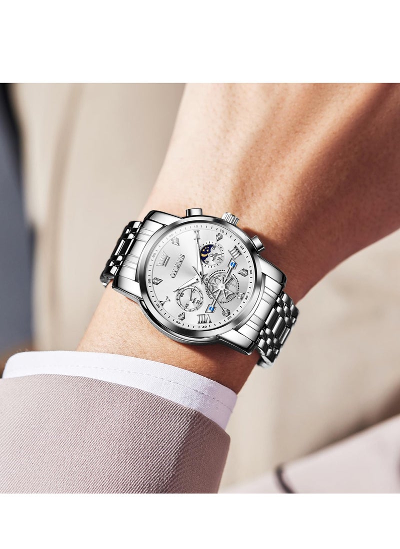 OLEVS - Watches for Men Fashion Stainless Steel Quartz Chronograph Water Resistant Watch 2856 - Image 1