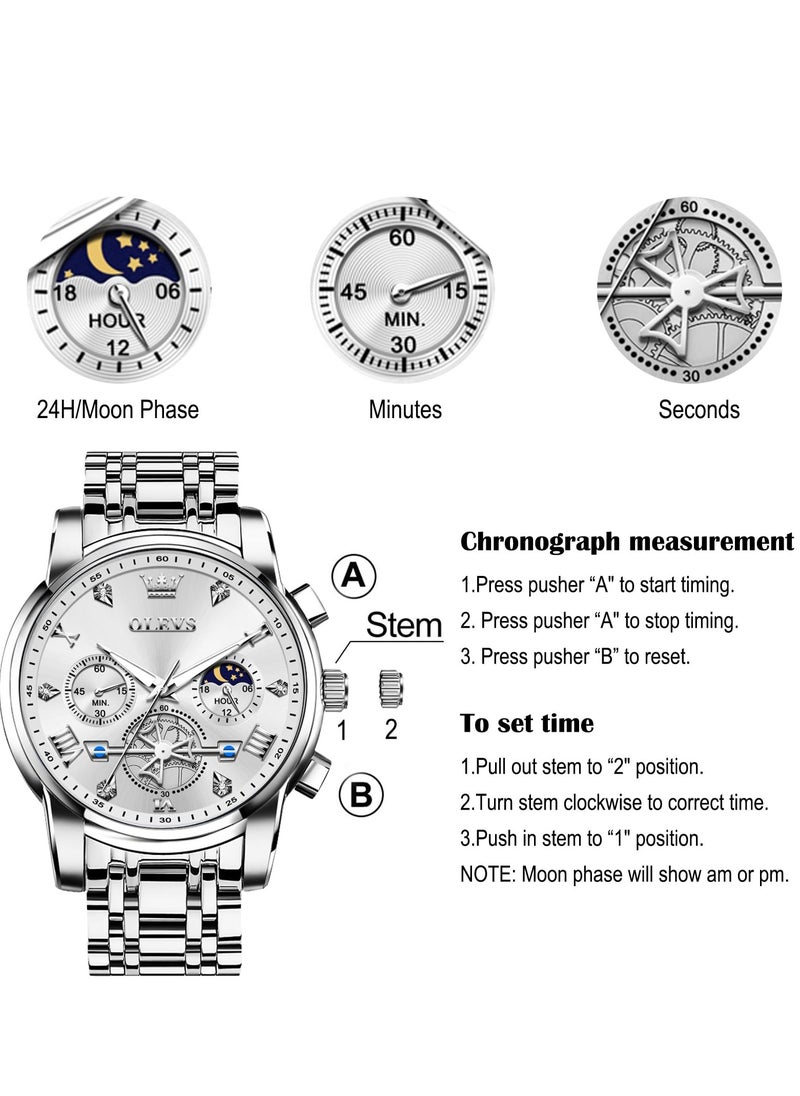 OLEVS - Watches for Men Fashion Stainless Steel Quartz Chronograph Water Resistant Watch 2856 - Image 1