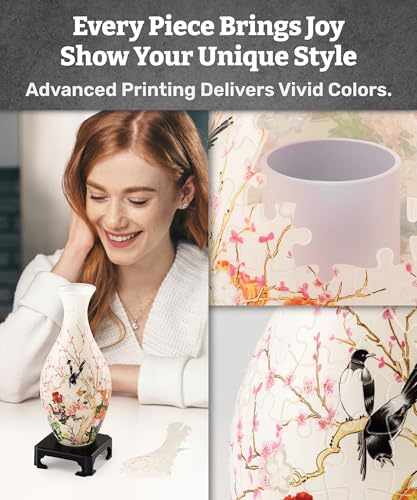 Pintoo 3D Puzzle Vase Unique Flower Vase Made by 160 Curved Plastic Puzzle Pieces House Warming Gift for Flower Arrangements and Home Decoration - [S1035] (Translucent, Flowers and Birds) - Image 3