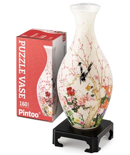 Pintoo 3D Puzzle Vase Unique Flower Vase Made by 160 Curved Plastic Puzzle Pieces House Warming Gift for Flower Arrangements and Home Decoration - [S1035] (Translucent, Flowers and Birds) - Image 1