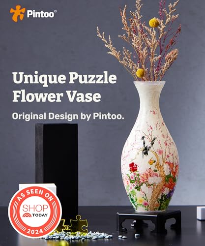Pintoo 3D Puzzle Vase Unique Flower Vase Made by 160 Curved Plastic Puzzle Pieces House Warming Gift for Flower Arrangements and Home Decoration - [S1035] (Translucent, Flowers and Birds) - Image 2