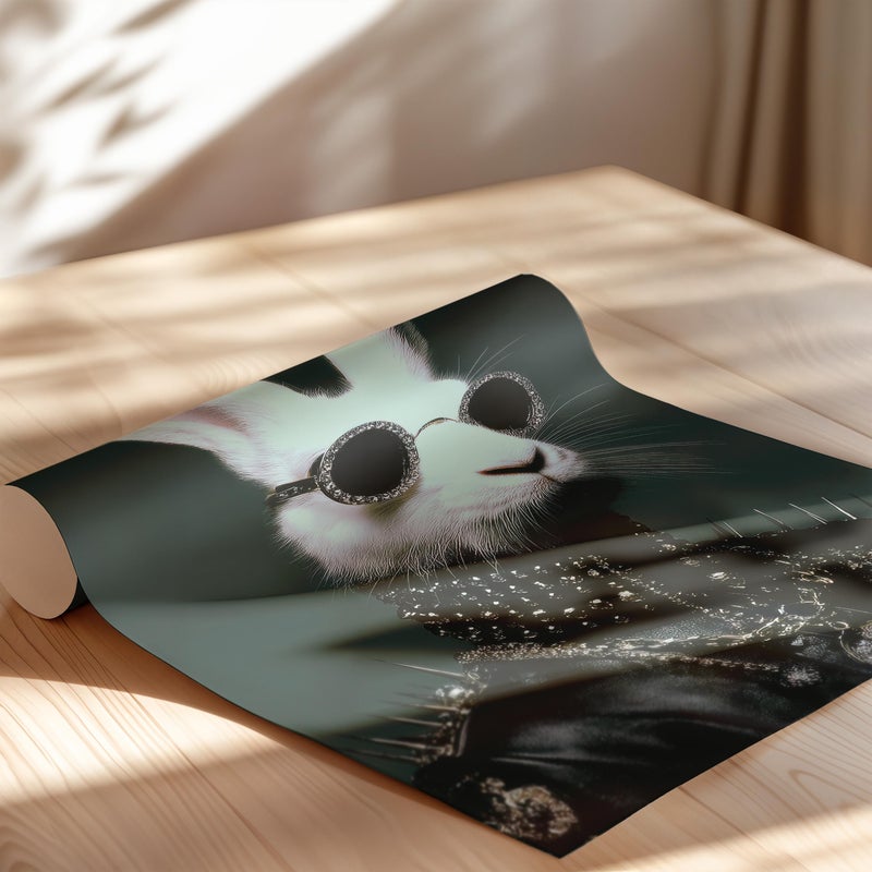 TNESSENTIAL Punk Rock Rabbit Portrait Poster or Canvas Print, Edgy Animal Illustration, Modern Stylish White Bunny in Leather Jacket Dark Green Wall Art - Image 2