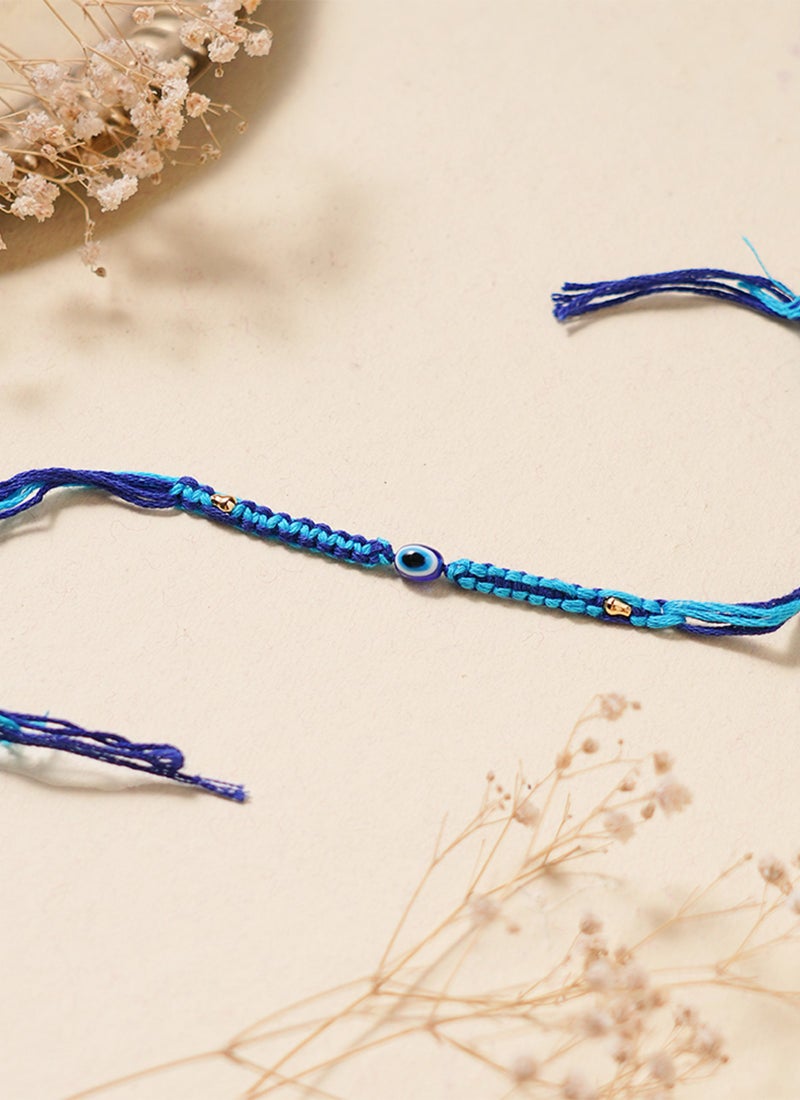Madhoor Evil Eye Rakhi for Brother Dark Blue Designer Raksha Bandhan Thread ,Premium Handmade ,1 Piece-38 CM - Image 3